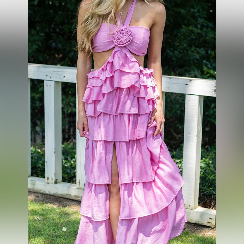 CocoLilys Pink Ruffled Maxi Dress